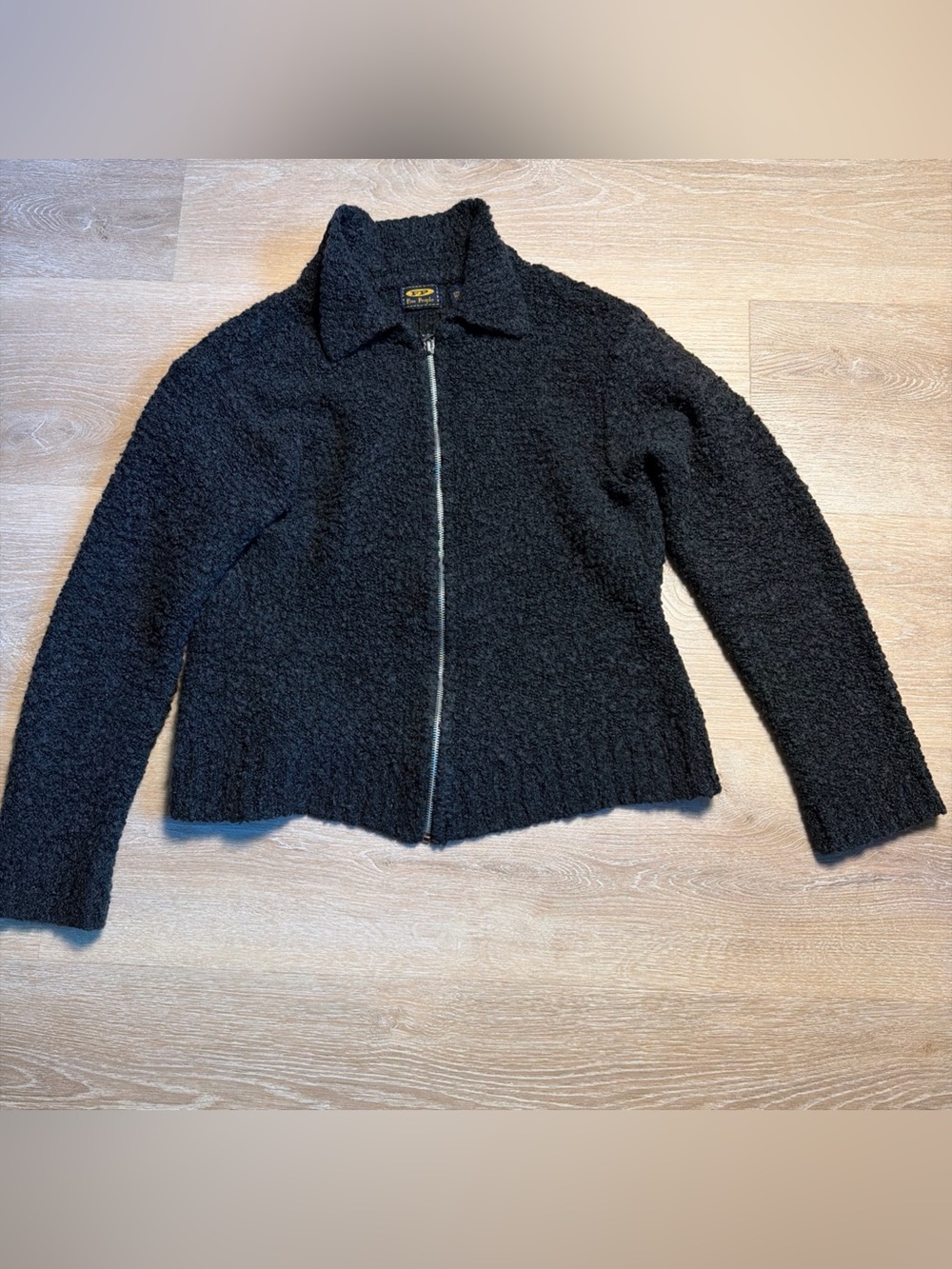 Vintage Y2K Free People Black Boucle Wool Sweater Jacket Dark Academia Archive L